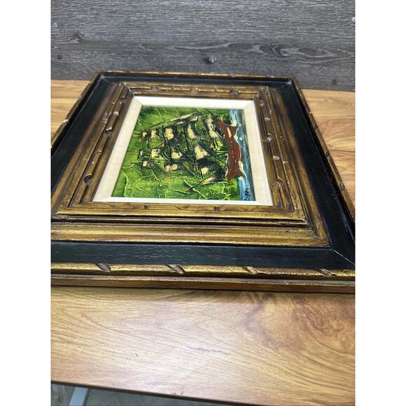 Vintage Seascape Oil Painting on Canvas Signed Zizza Framed Nautical Art 18.5x17 - Picture 10 of 10